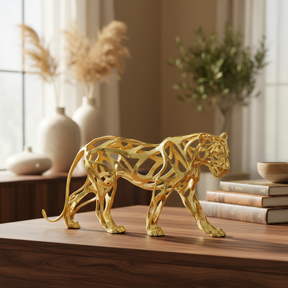 Nordic Metal Leopard Sculpture — Living Room Desktop Home Décor