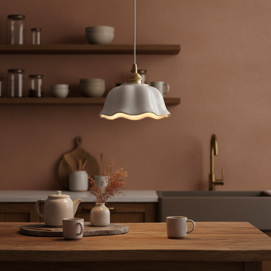 Nordic Copper &amp; Ceramic LED Pendant Light — Modern Hanging Lamp for Kitchen, Bedroom &amp; Cafe