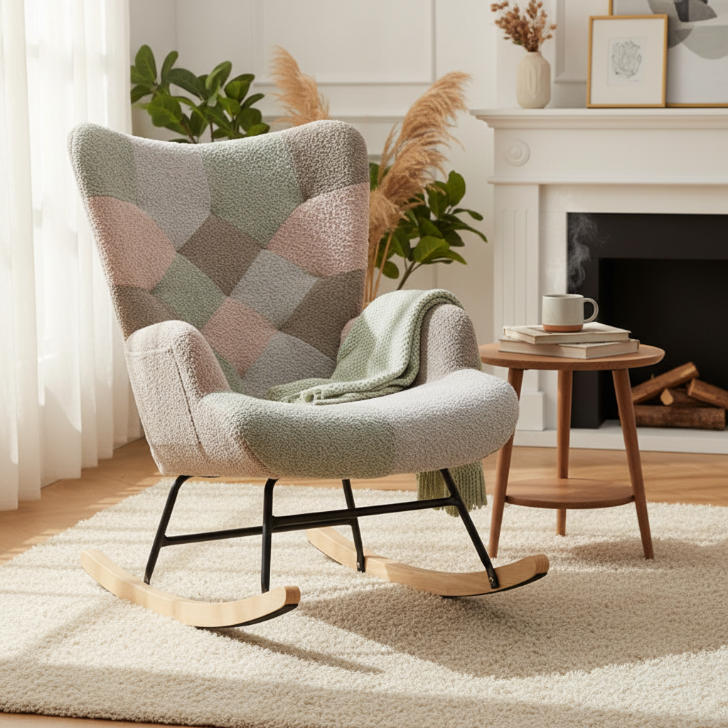 Modern Patchwork Rocking Chair – Macaron Edition