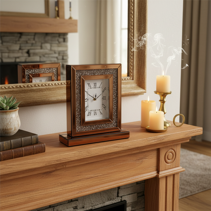 Pendulum Table Clock with Glass Decor for Fireplace