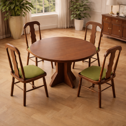The Gathered Table — 47" Round Dining Set with 4 Carved Upholstered Chairs