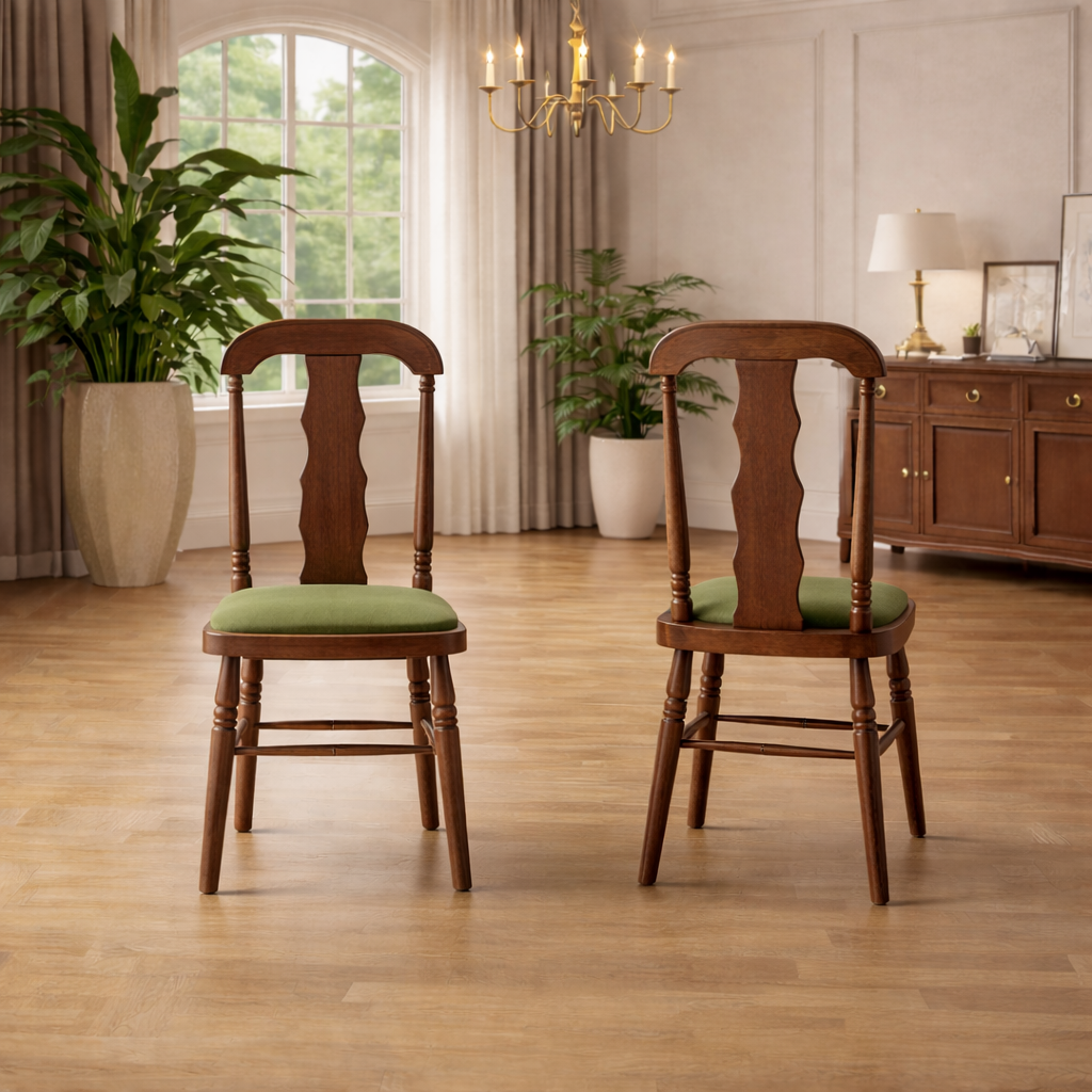 The Gathered Table — 47" Round Dining Set with 4 Carved Upholstered Chairs