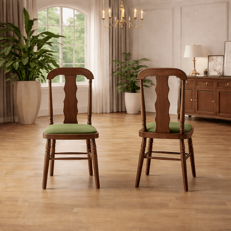 47" Round Dining Table Set with 4 Upholstered Carved Back Chairs, Brown Dining Room Set-4