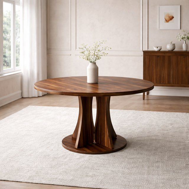 The Windsor Circle — 47" Round Walnut Dining Set with 4 Spindle Back Chairs