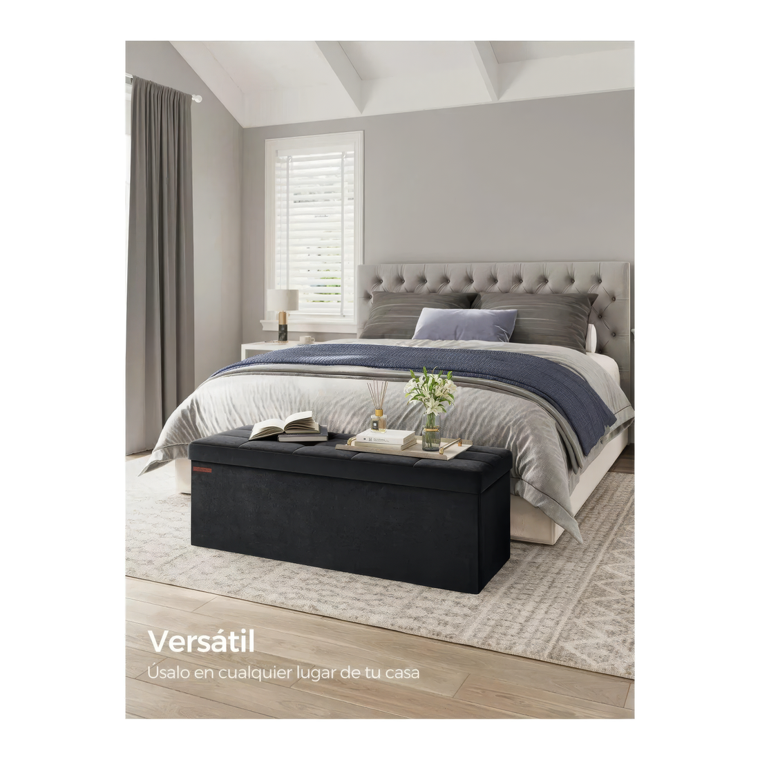 Foldable Storage Ottoman Bench – 110 cm Velvet Cube with 131L Storage &amp; 300 kg Capacity