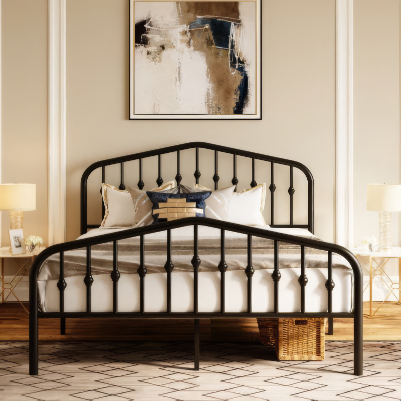 Farmhouse Spindle Platform Bed — Queen, Black Metal
