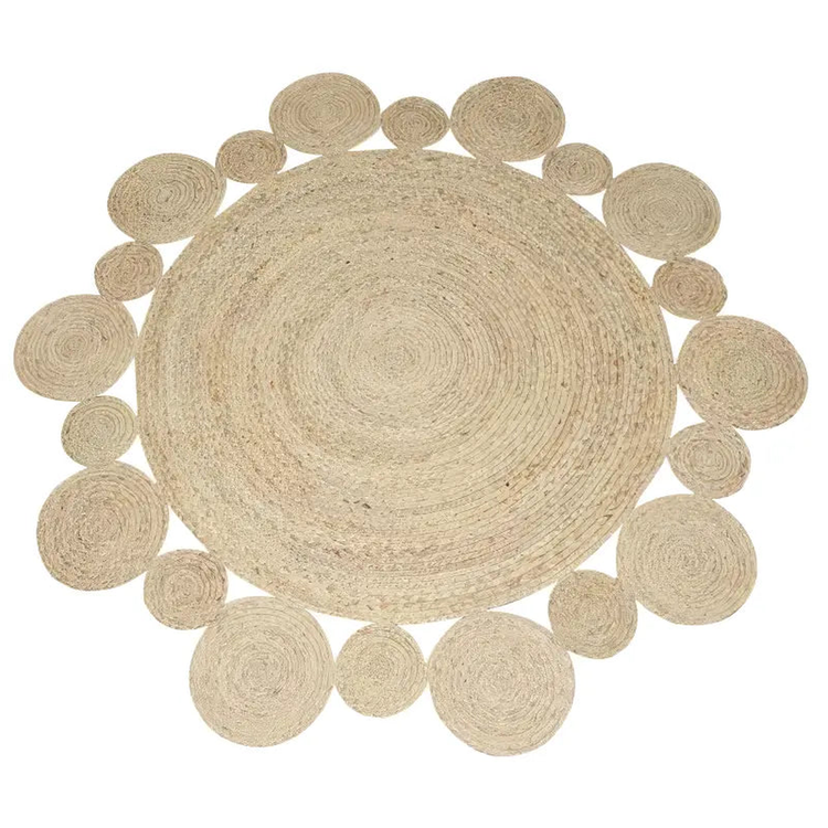 Round natural jute area rug woven from water reed for living room and office decor