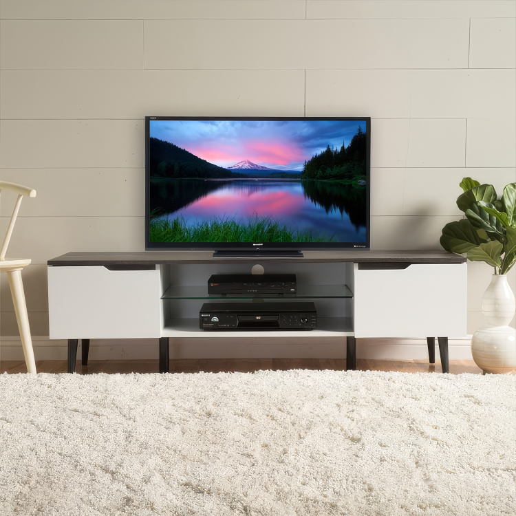 Modern TV Stand &amp; Media Console in Gray + White Matte