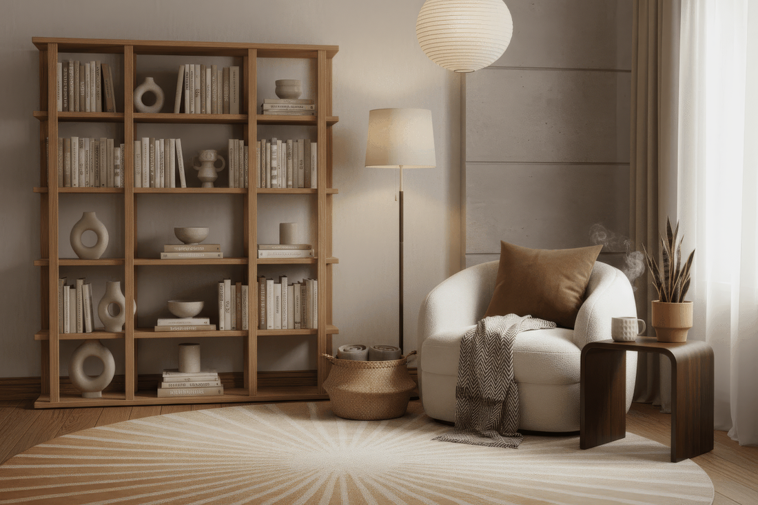The Reading Corner — Rug, Bookshelf &amp; Side Table Bundle