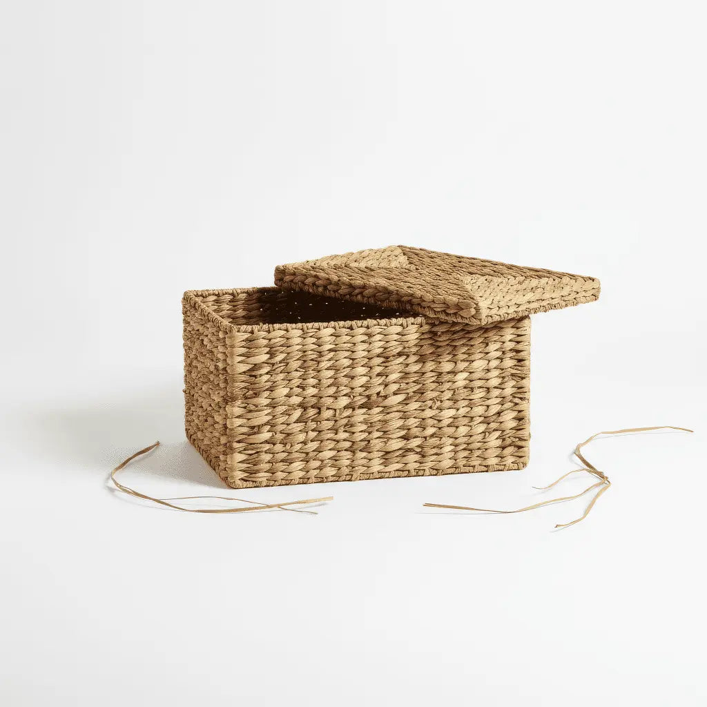 Handwoven Natural Hyacinth Storage Basket with Lid — Bathroom, Pantry &amp; Nursery Jonine’s Corner